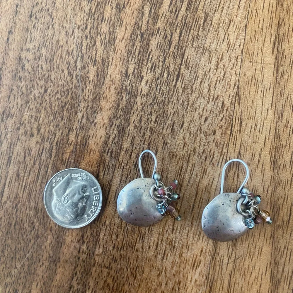 Sterling Silver Disc Earrings with Multicolor Glass Beads - Picture 3 of 3